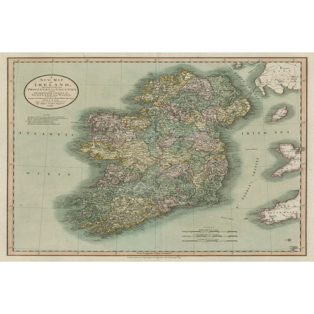 Leinwandbild Vintage Map of Ireland von John Cary