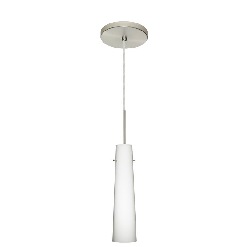 Luminaire suspendu 1 lumière à cône simple Marquette, Opale matte, Nickel satiné, Xénon ou incandescent