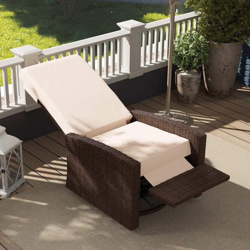 Fauteuil inclinable pivotant pour l'extérieur en osier, dossier inclinable, repose-pieds relevable, coussins de base rotatifs à 360 ° et résistants à l'eau pour le patio, blanc crème