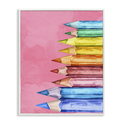 Crayons éclatants sur estampe numérique rose, design par Kim Allen