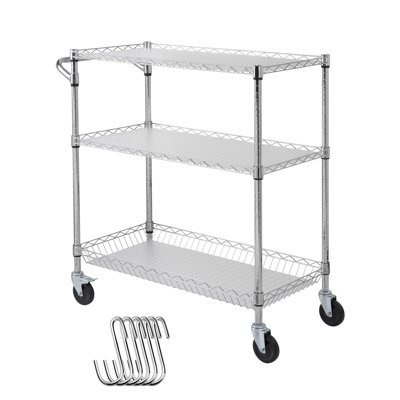 Chariot de service 40,47 x 17,87 x 41,18 pouces, métal noir monobloc, 3 niveaux de rangement ouverts