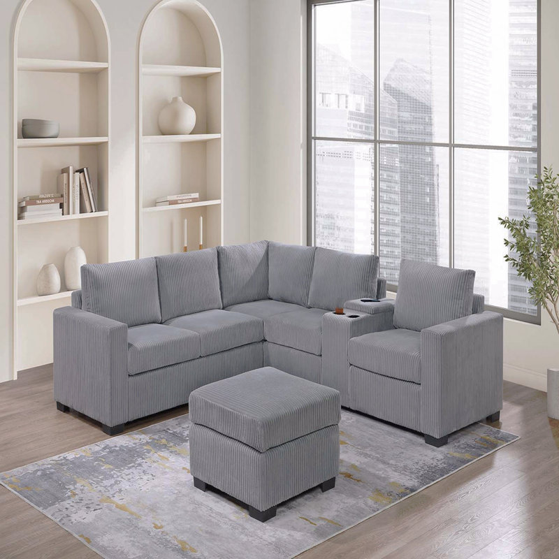 Ensemble de canapé moderne modulaire en velours côtelé gris et gris