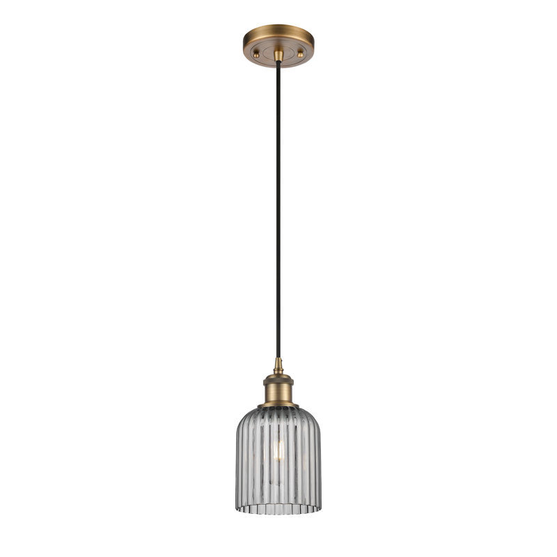 Luminaire suspendu 1 lumière Aalina, Laiton brossé, Gris fumée clair