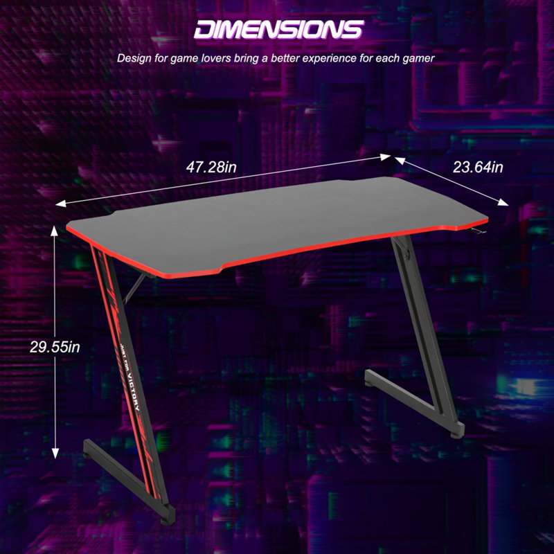 Hannah-Rosalie Computer Desk, 29.55" H x 47.28" W x 23.64" D, Red/Black