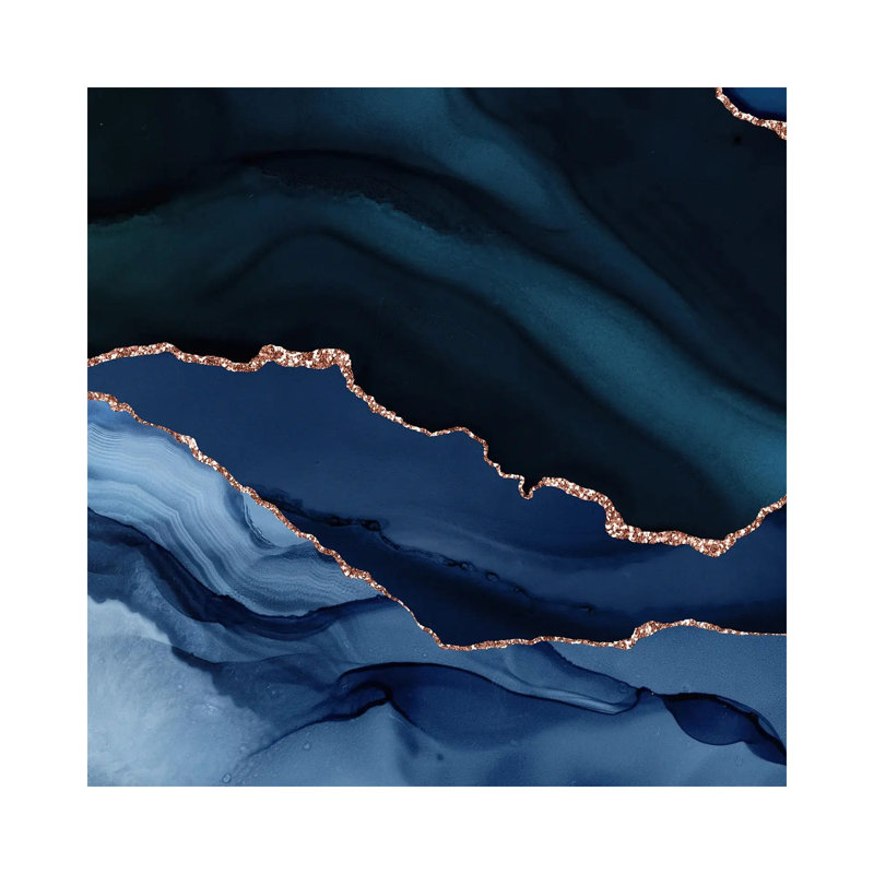 Bleu marine, agate dorée texturée - impression d'art mural - toile tendue, H 37 po x l 37 po