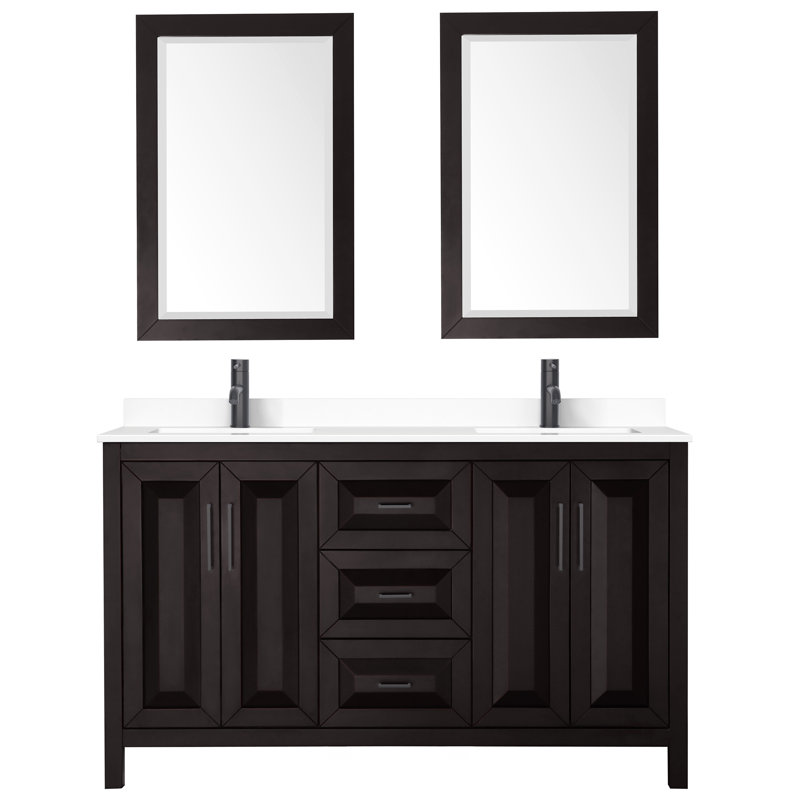 Daria 72" Double Bathroom Vanity Set with Mirror, Dark Espresso, Matte Black, 60"