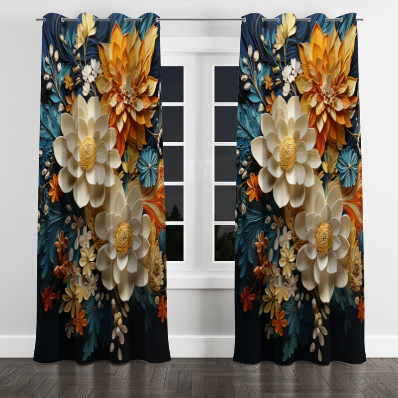 Tourbillon orange sarcelle Botanical Whirlwind II - rideau occultant avec œillets Abstract Botanicals - 1 panneau