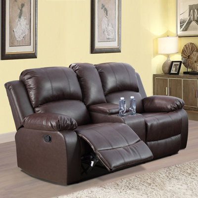 68" Wide Vegan Leather Manual Reclining Home Theater Seating with Cup Holder & Storage