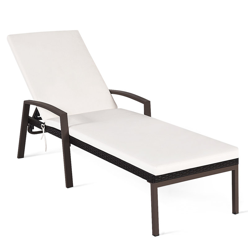 Chaise longue simple inclinable avec coussins 76 po Bridgitt, Blanc, 1