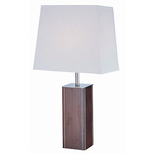 Lampe de table en bois de noyer foncé avec accents chromés à rayures
