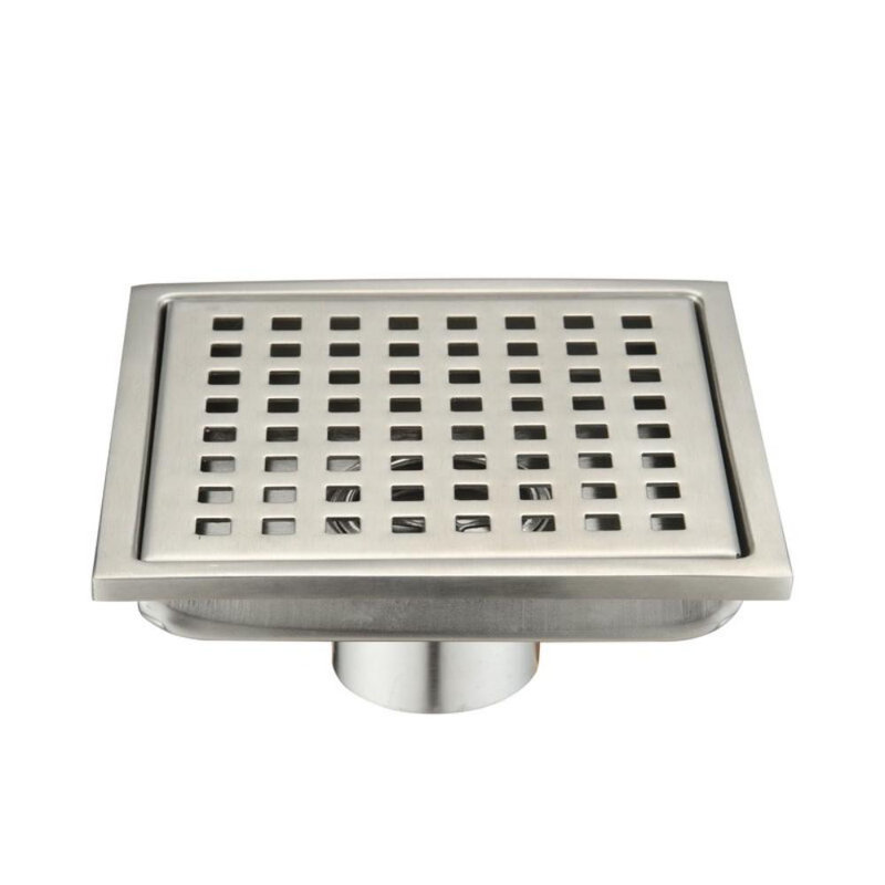 6" Classic Square Shower Floor Drain, Brushed Nickel
