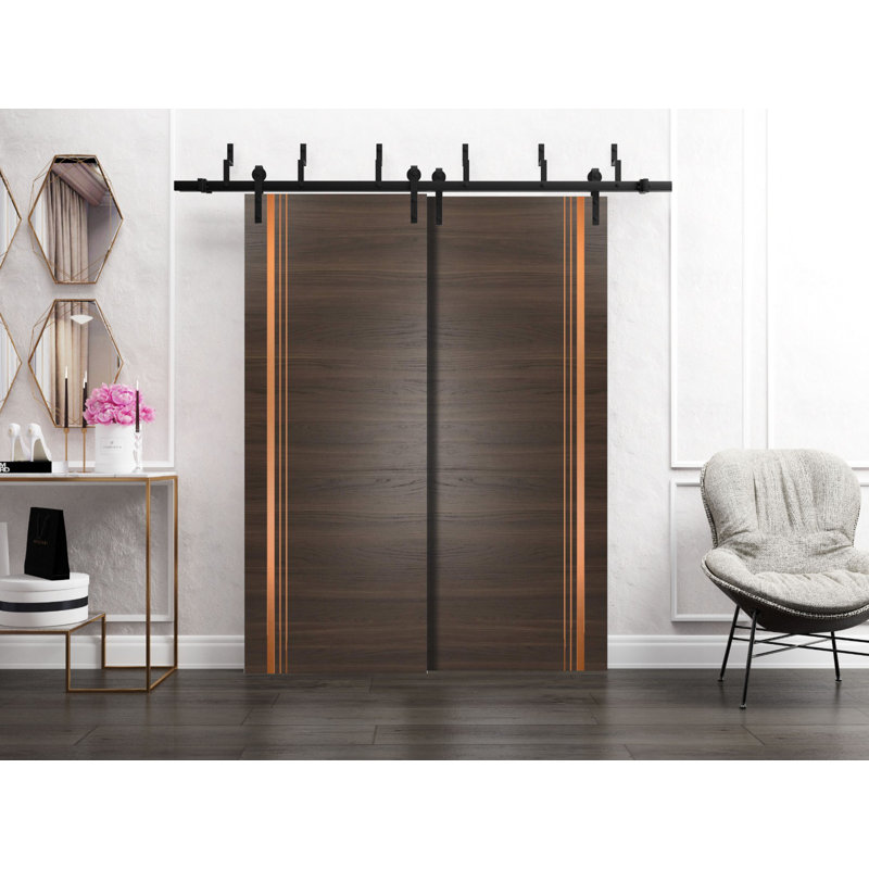 Porte de grange à panneaux en bois, Frêne chocolat, 64 po x 96 po