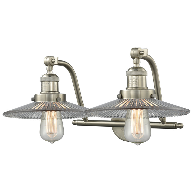 Miramontes 2 - Light Dimmable Vanity Light, Brushed Satin Nickel, 60 W Vintage Bulb, Clear Halophane