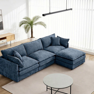 3-Seater Comfy Cloud Couches With Movable Ottoman