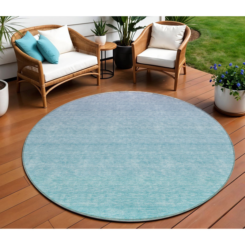 Tapis d'intérieur rond lavable ombre bleu ciel et bleu sarcelle 8 pi HomeRoots