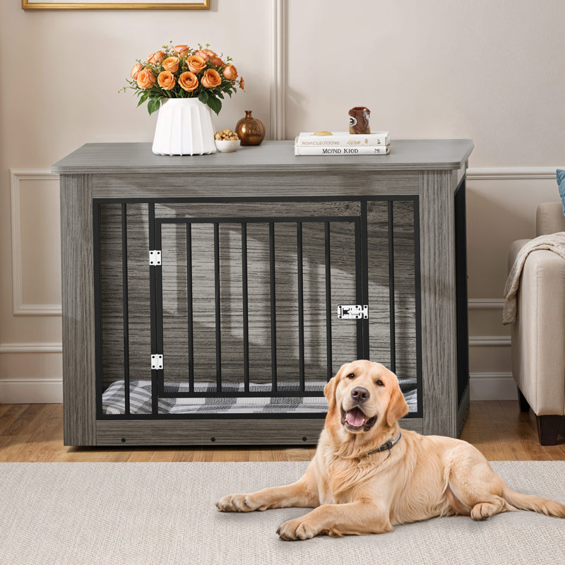 Caisse en bois pour chien, Gris, 25" H x 30.1" W x 21" D