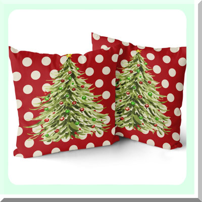 Winter Wonderland Polka Dot Pillow Covers - Set of 2, Christmas Tree Red Decorative Cushion Cases for Farmhouse Sofa & Bed Decor. Perfect Holiday Gift!