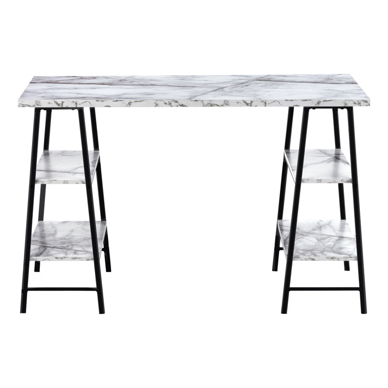 Bureau d'ordinateur, bureau personnel, ordinateur portable, tablettes de rangement, L 48 po, travail, stratifié aspect marbre, métal noir, contemporain, moderne