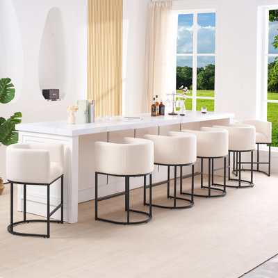 Upholstered Counter Height Stool with Metal Frame (Set of 6)