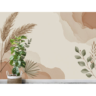 Boho Abstract Wallpaper – Neutral Earth Tones, Minimalist Aesthetic, Modern Wall Mural, Terracotta & Beige Wall Decor 663RS (Non-Woven) RS663