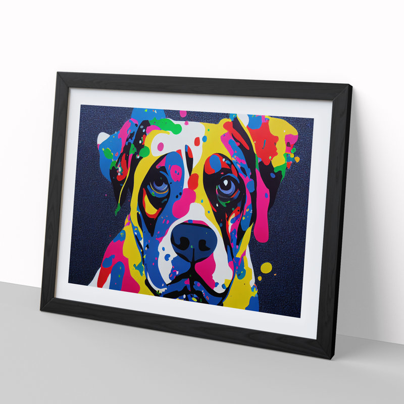 XH1022-6599X Dog Vol.3 Abstract - Single Picture Frame Painting, 46cm H x 64cm W x 2cm D, Black