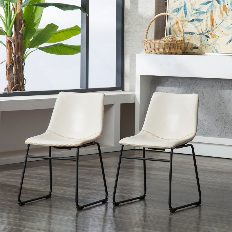 Ensemble de 2 chaises de salle à manger en similicuir Lotusville, blanc, Blanc