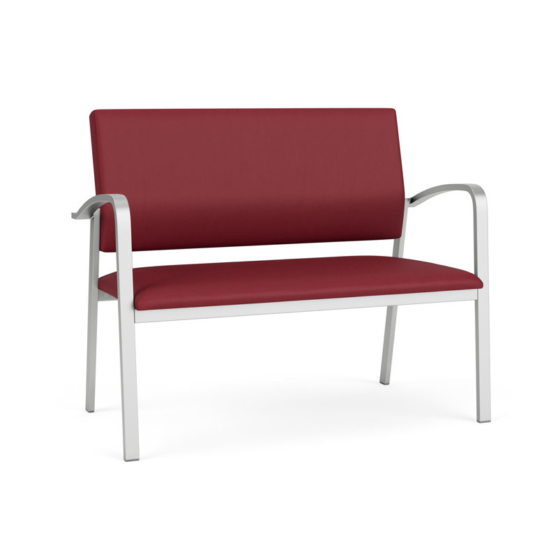 Newport Waiting Reception Loveseat Metal Frame, Silver, Patriot Plus Bordeaux - Wipe Clean Vinyl