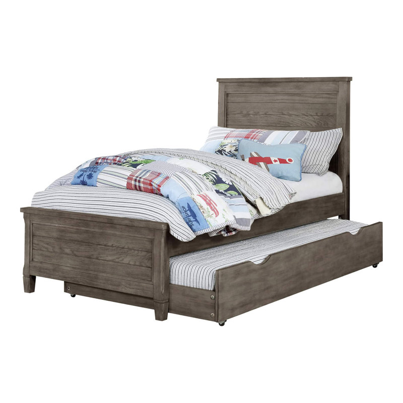 Lit transitionnel avec lit gigogne gris brossé et gris foncé, Lit simple