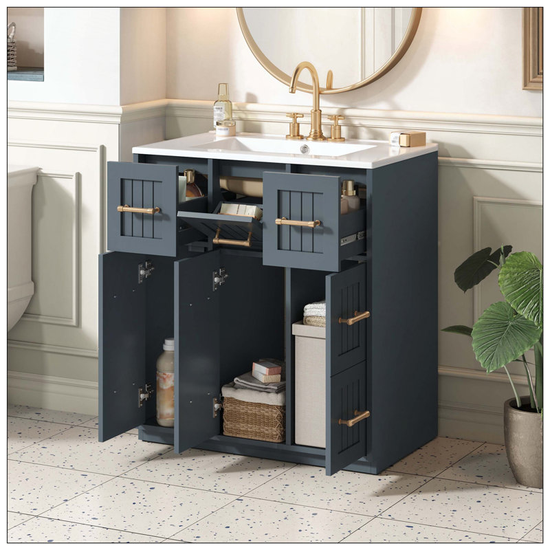 Meuble-lavabo de salle de bain avec tiroirs de lavabo encastrés à fermeture en douceur, Blue