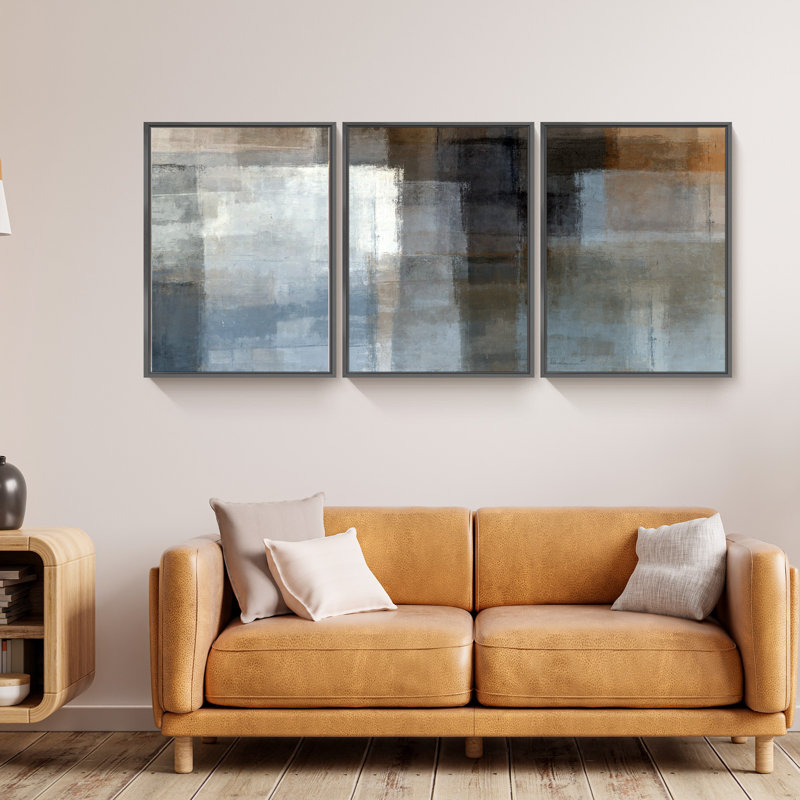 Abstrait - Peinture sur toile 3 pièces, Noir, H 16 po x l 36 po x P 1,5 po