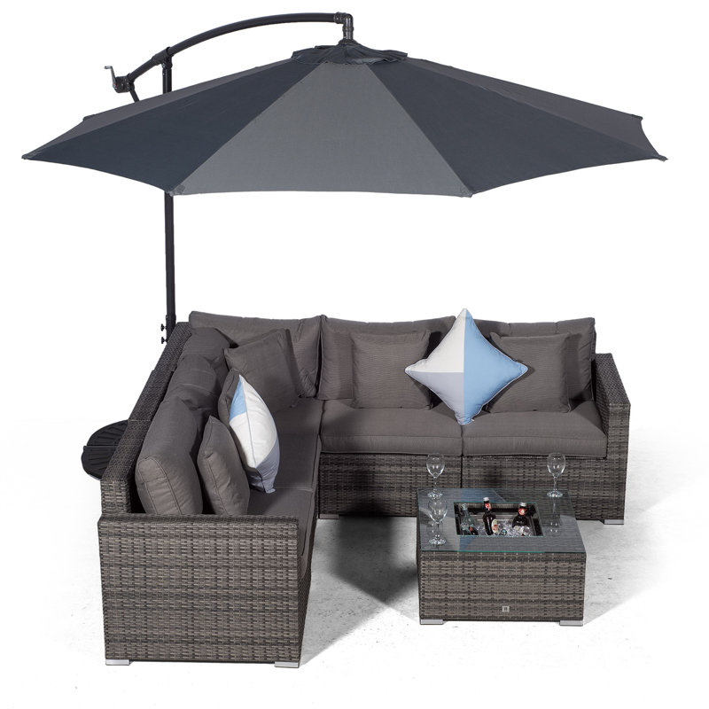 Yancey 5 Seater Rattan Corner Sofa Set, Grey