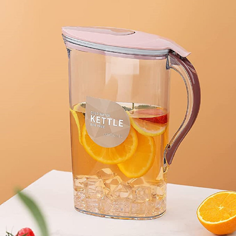 Fridge Door Water Pitcher with Lid Perfect for Making Tea, Juice and Cold Drink, 71 oz Water Jug Made of Clear Pet, No Smell Clear Fiber Glass Carafe