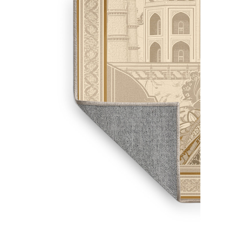 Machine Washable Orkan Taj Mahal India Classic Oriental Rug in Beige – Beige Binding, 8x10