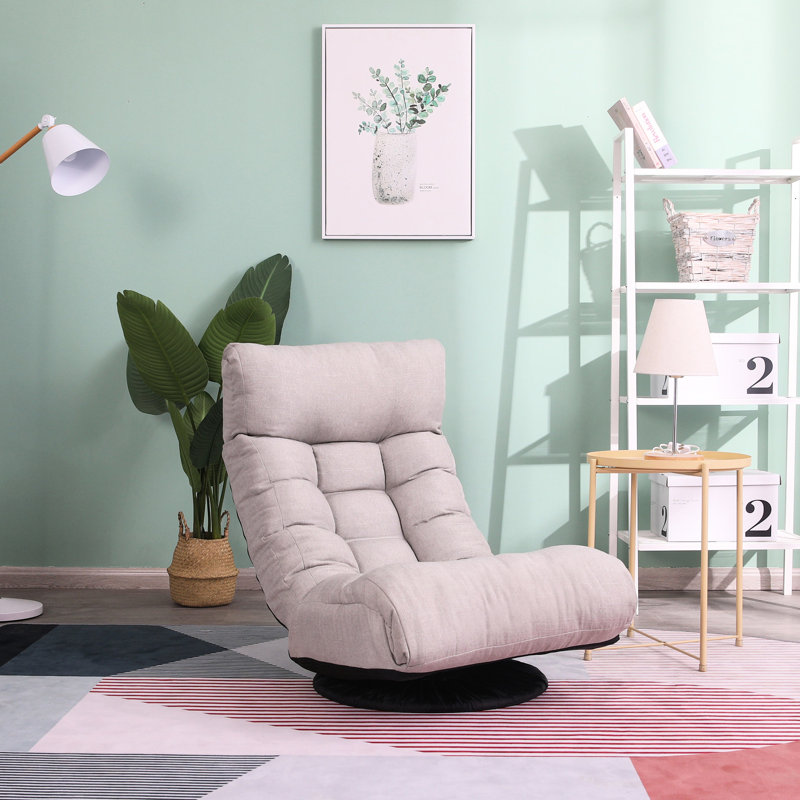 Ergonomic Reclining Chair With Folding Function - Gray Linen 3-section Adjustable Lazy Rotatable Base Comfortable For & Bedroom Use