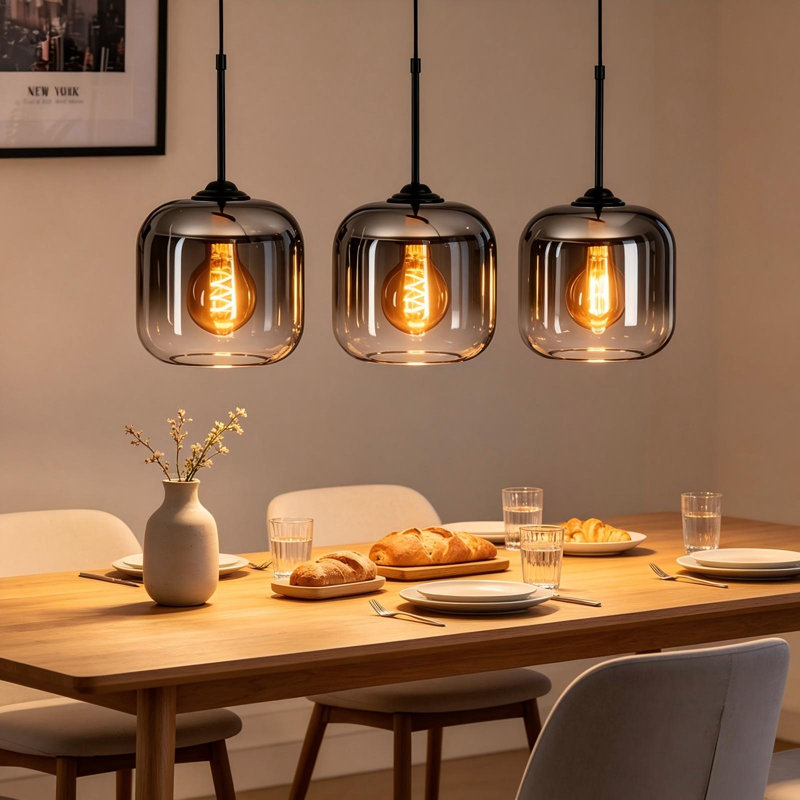 3 - Light Glass Globe Kitchen Island Pendant Light
