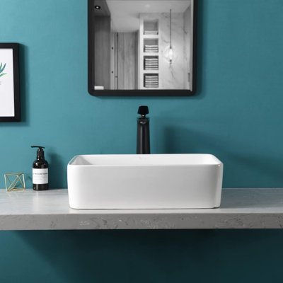  Lavabo de salle de bain vasque rectangulaire blanc avec drain escamotable 19 po x 14,5 po Davivy