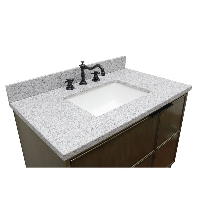 37'' Single Bathroom Vanity with Stone Top, Gray Granite