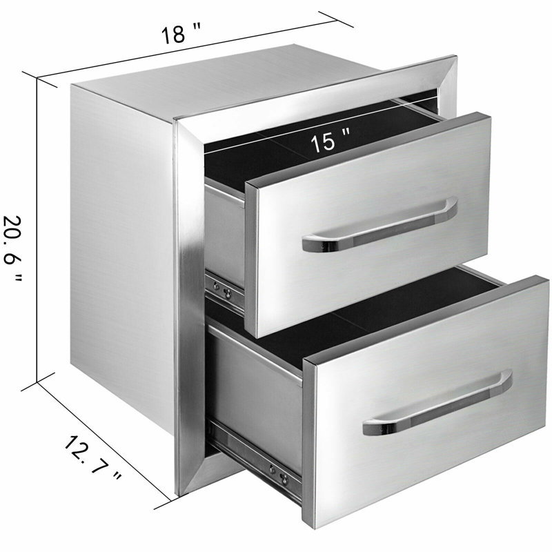 18'' Stainless Steel Double Access Outdoor Kitchen Drawers