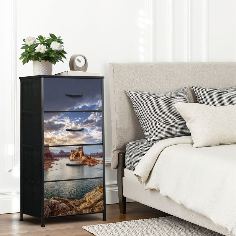 4 Drawer Dresser for Bedroom, Narrow Chest of Drawers, Wooden Top and Study Iron Frame 18"x37.5"-(WxH)