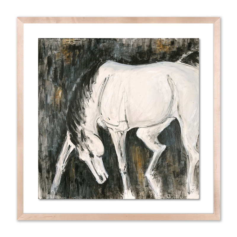 « white cheval i » par donna bernstein-floater, peinture encadrée sur papier, H 24 po x l 24 po x P 1,5 po, Naturel