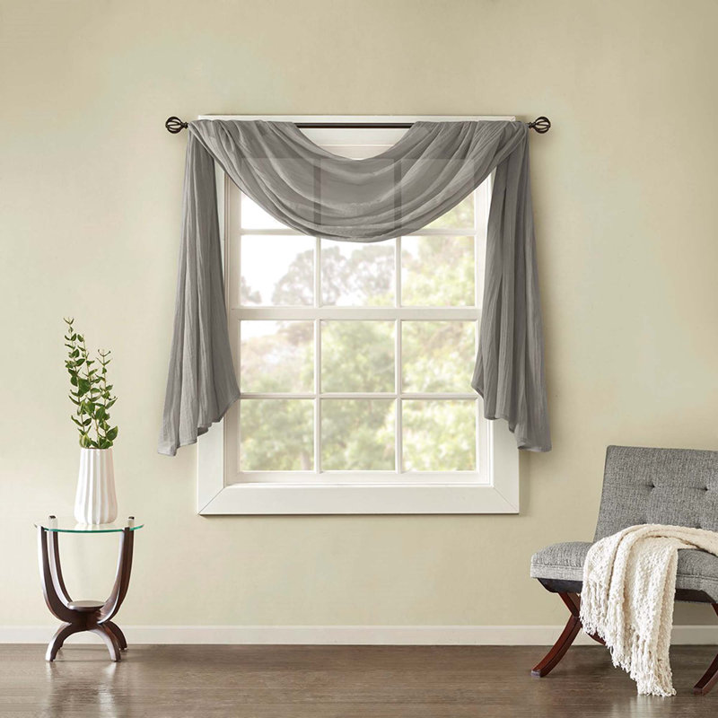 Audronius Solid Crushed Scarf Sheer, Gray, 42" W x 144" L