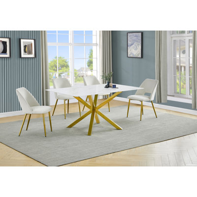 Ensemble de salle à manger 63 "x 39" en verre avec revêtement en marbre et chaises d'appoint en velours