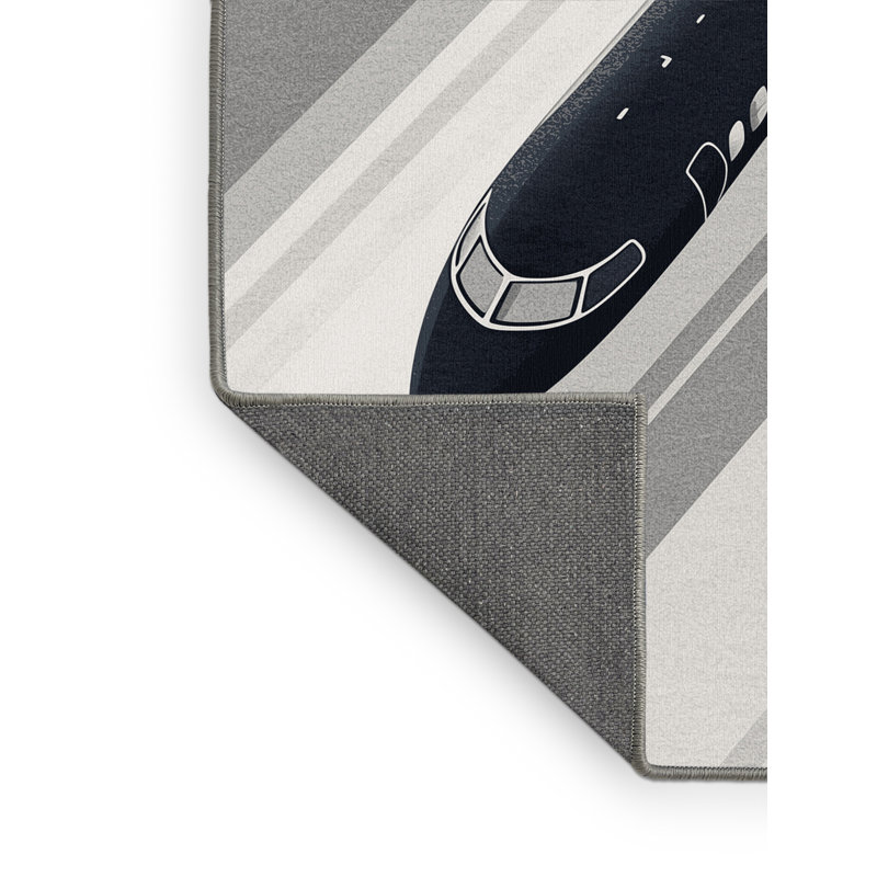 Soft Plush Eckart Passenger Jet Airplane Modern & Contemporary Area Rug in Gray – Gray Binding, 5x8