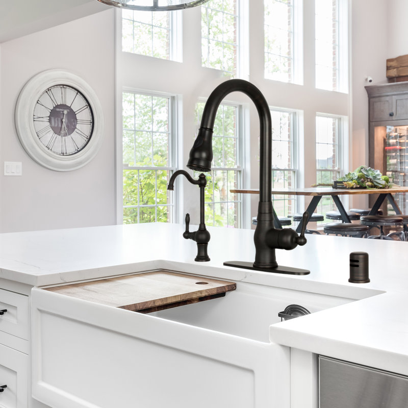 Pull Down Kitchen Faucet Single Handle Sink Faucet With Deck Plate, Oil Rubbed Bronze