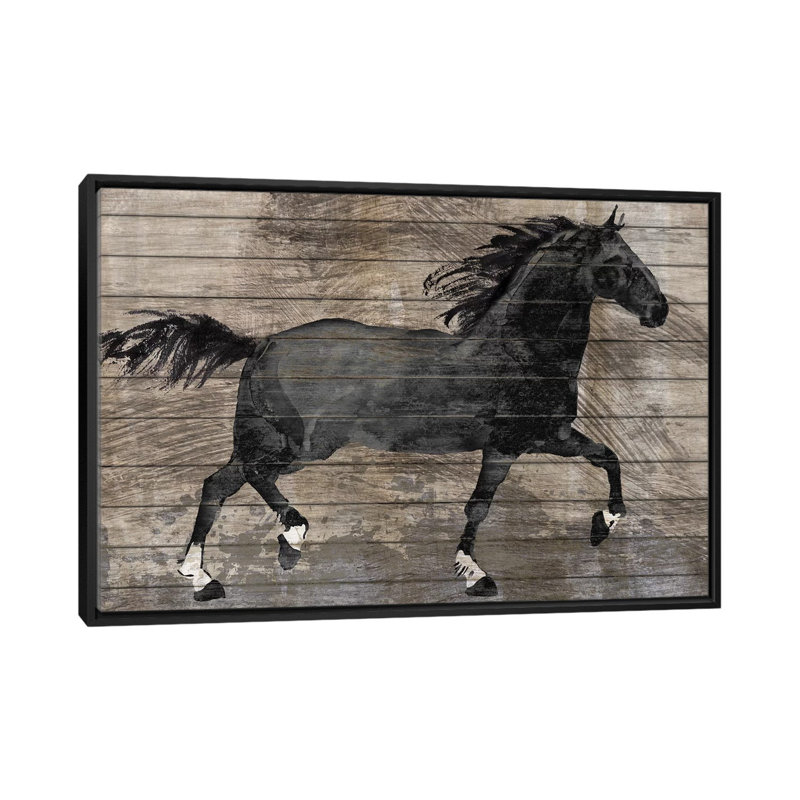 « barnwood cheval », impression sur toile, H 18 po x l 26 po x P 1,5 po, Toile avec cadre noir, Pas de tapis