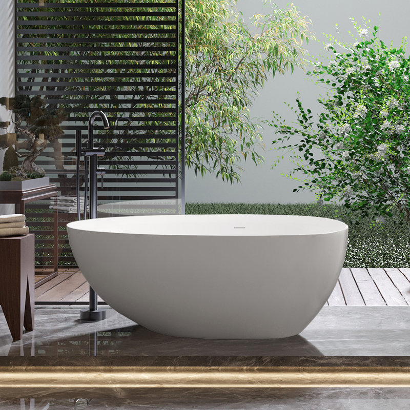 59'' x 30'' Freestanding Soaking Solid Surface Bathtub White