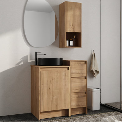 Meuble-lavabo sur pied simple 32 po avec comptoir en céramique et rangement mural pour salle de bain 12 po Vowar