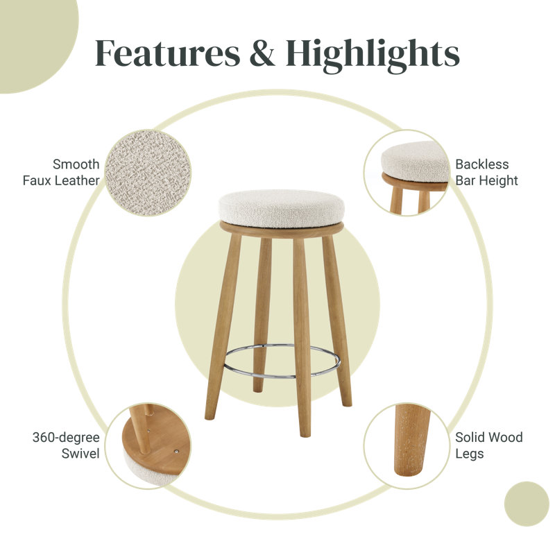 Nazrana Backless Swivel Counter Stool, Beige/Fabric