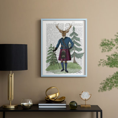 Scottish Deer Laird Tam OShunter, complet, reproduction d'art encadrée - bois massif
