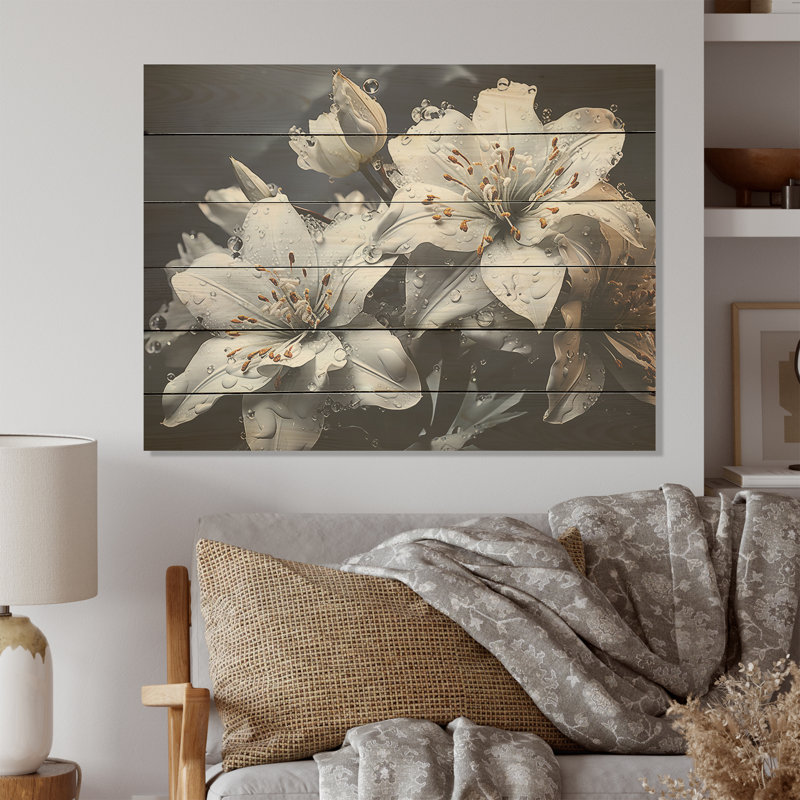 Tempête émotive I - orchidées, art sur bois de pin naturel, H 30 po x l 40 po